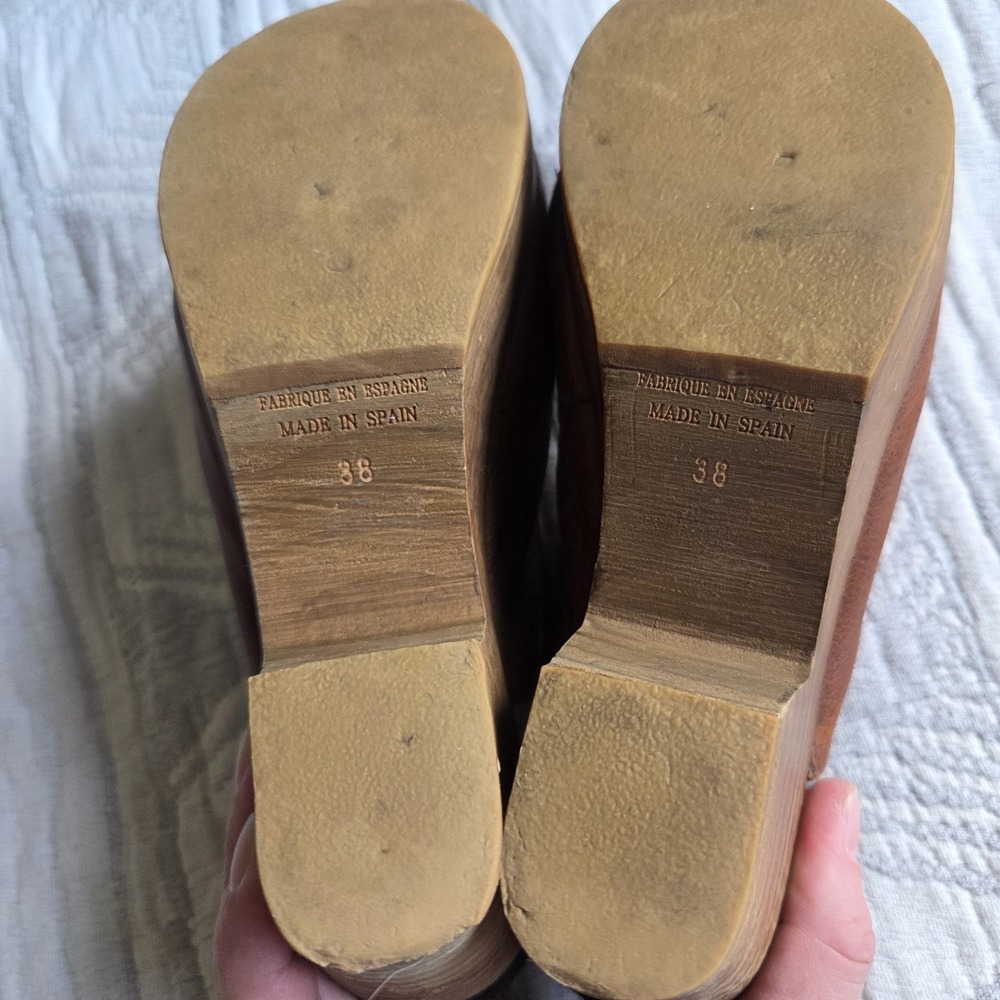 Free People Amber Orchard Clog Brown Leather Wood Heel Ankle Strap EU‎ 38 - Picture 5 of 8